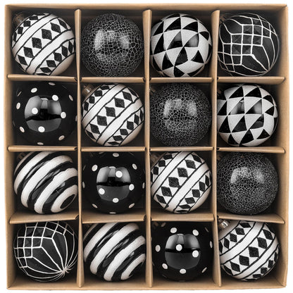 Valery Madelyn Large Christmas Ornaments Tree Decorations, 16ct Black White Boho Shatterproof Christmas Ball Ornaments Set, 3.15 Inch Boho Modern Hanging Ornament Bulk for Xmas Holiday Party Decor