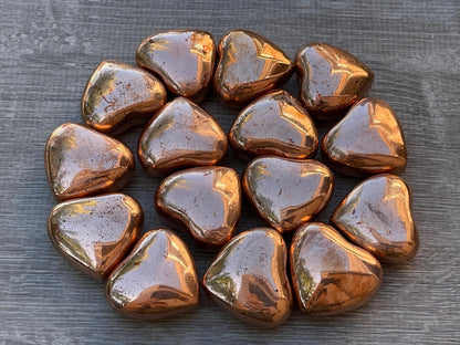 GAF TREASURES Copper Gemstone Hearts, Polished Copper Puffy Hearts, Copper Crystal Palm Stone, Copper Healing Crystal Hearts (1 Heart