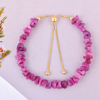 AA Raw Ruby Gemstones Bracelets Handmade Jewelry, Rough Chakra Stones, July Birthstone, Healing Crystals, 14k Gold Plated Sterling Silver, Adjustable Slider Chain, Women Gift, Christmas Gift 10inch