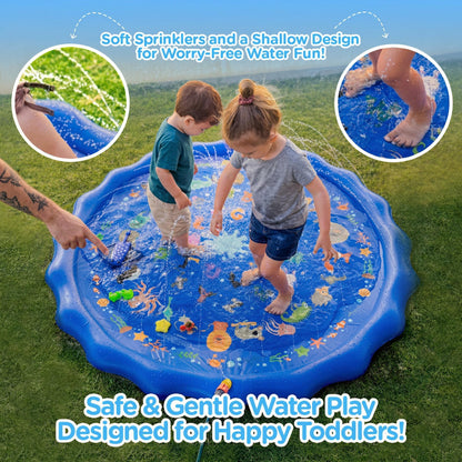 KiddoSpace Splash Pad Sprinkler for Kids and Dogs – 69" Baby Splash Pad for Toddlers 1-3, Crazy Daisy Sprinkler, Non-Slip BPA-Free Outdoor Water Play Mat, Repair Kit Included