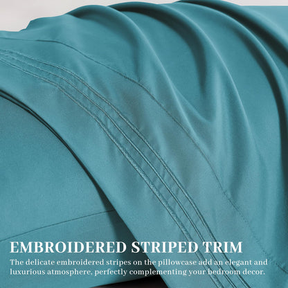 YIYEA Pillow Cases Standard Size Set of 4, Ultra Soft 1800TC Hotel Quality Double Brushed Microfiber Embroidered Pillowcases, Envelope Closure, Fade Resistant (20"x26", Teal)