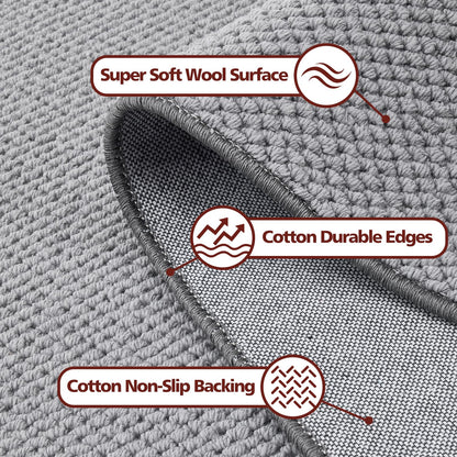 ANSSO Wool Rugs 8x10 for Living Room,80% Merino Wool and 20% Cotton Soft Tufted Area Rug with Cotton Non-Slip Backing,Large Area Rug for Bedroom Bedroom, Dining and Home Office (Dark Gray)