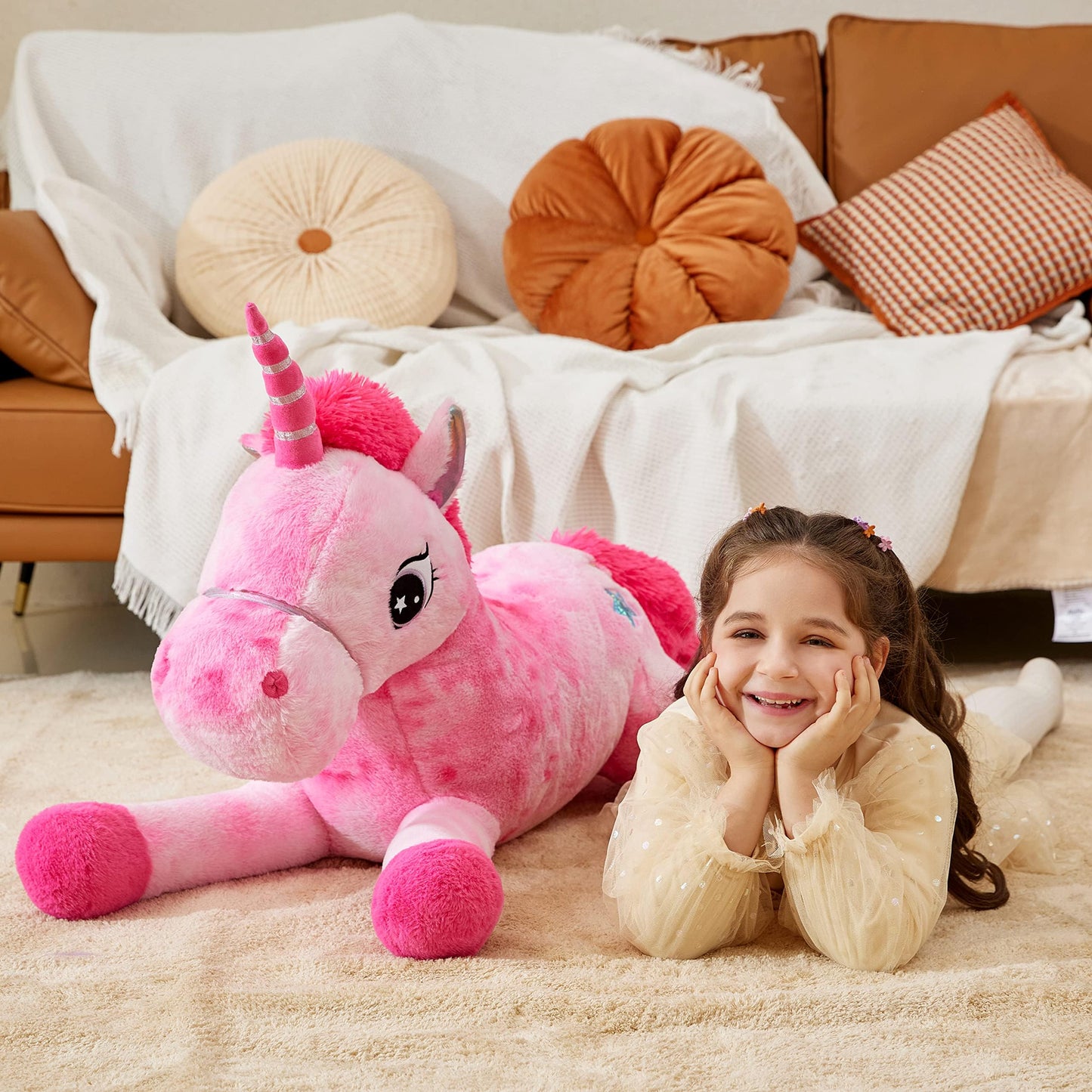 IKASA Giant Unicorn Stuffed Animal Plush Toys, Licorne Soft Toy Large Cute Huge Big Size Jumbo Kawaii Fluffy Plushy Fat Oversized Plushie,Gifts for Kids Girls (Pink, 43 inches)