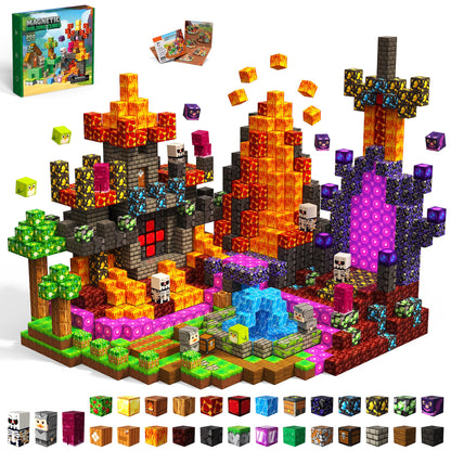 Tasalia 200PCS Magnetic Building Blocks for Kids Ages 3+, 0.8 Inch Magnetic Blocks, Magnetic Cubes Toys, STEM Educational Stacking Blocks for Boys Girls, Perfect Holiday Birthday Gift(Volcano Sword)