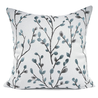 YOUR SMILE Classical Embroidery Jacquard Teal Leaf Pattern Square Decorative Throw Pillow Case Cushion Cover 18x18 inch