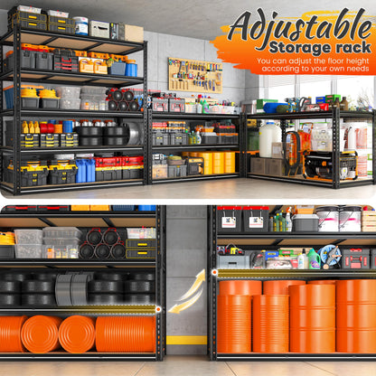 REIBII 48" W Garage Shelving 3080LBS Storage Shelves 5 Tier Industrial Shelving Adjustable Metal Storage Shelves for Garage, Basement, Warehouse, Commercial, Easy Assemble, 48" W x 72" H x 24" D