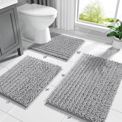 Yimobra Bathroom Rugs Non Slip Washable - Ultra Soft Absorbent Chenille Bath Mat, Quick Dry Shaggy Floor Carpet for Tub Shower, Gray Home Decor Accessories, 24x17 Inch