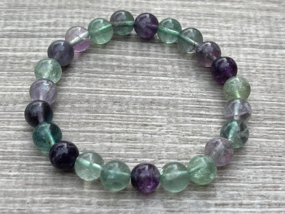 GAF TREASURES Rainbow Fluorite Crystal Bead Bracelet 8mm, Genuine Rainbow Fluorite Stretch Gemstone Bracelet, Healing Crystal Bracelet, Gift for Men & Women (1)