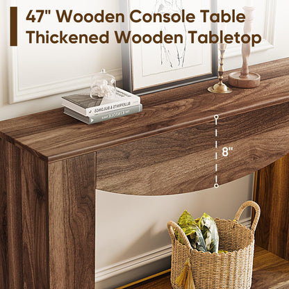 knoworld Farmhouse Console Table, 47 Inches Entryway Console Table with LED Light, Sofa Table Behind Couch, Wooden Accent Entryway Table for Living Room, Hallway