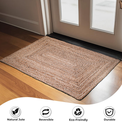 Ramanta Home Hand Woven Jute Braided Rug 2'x3' - Natural, Boho Reversible Floor Carpet for Living Room, Farmhouse Accent Rugs for Kitchen, Nursery, Kids Room, Bedroom, Patio - 24X36 Inch