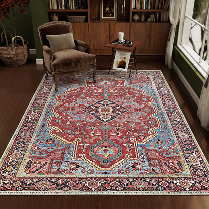 jxgzyy Soft Area Rug for Bedroom, 0.31'' Thick Red Persian Style Rug for High Traffic Area, Foyer Rugs for Entryway 5×7, Beautiful Lounge Rug with Cotton Backing, Low Pile Faux Wool Carpet for Study