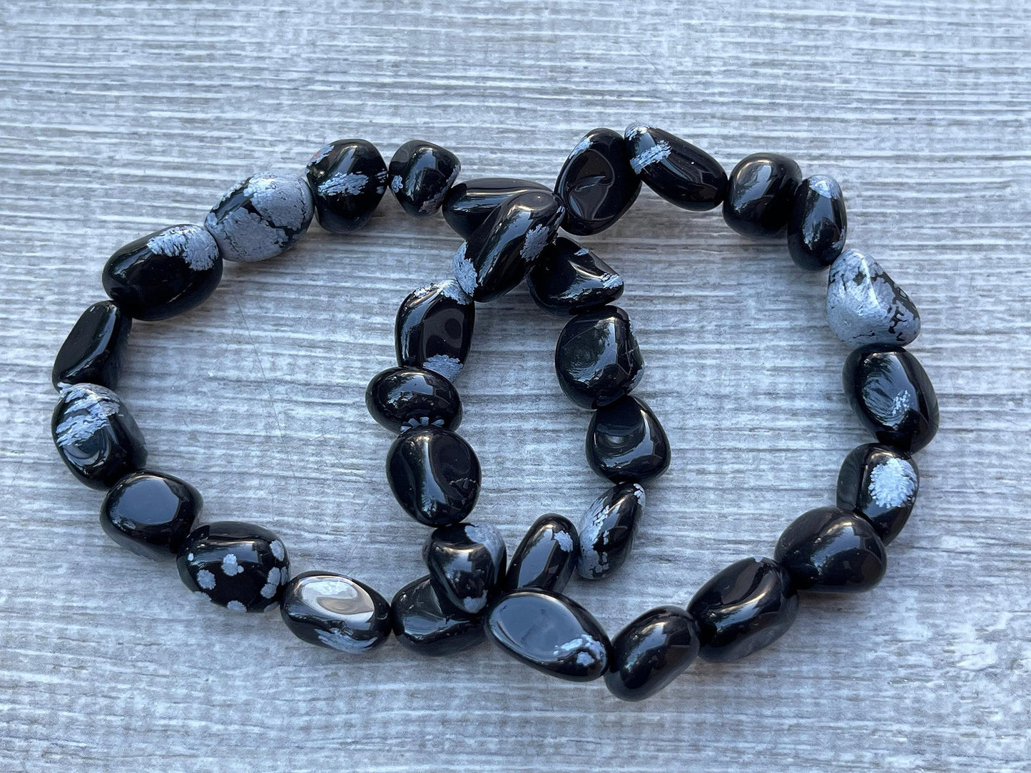GAF TREASURES Snowflake Obsidian Crystal Nugget Bracelet, Genuine Snowflake Obsidian Tumbled Gemstone Bracelet, Healing Crystal Bracelet, Gift for Men & Women (1)