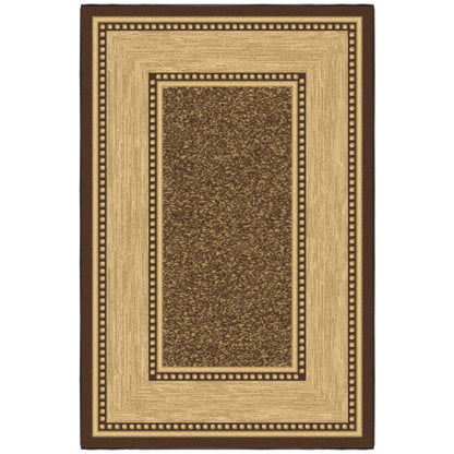 Ottomanson Area Rug 3'3" x 5' – Non Slip Rubber Backed Indoor Rug, Low Pile Accent Rug for Living Room, Bedroom, Entryway, Kitchen, Durable Floor Carpet, Border Dark Brown