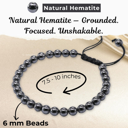 Amazing Gemstone Hematite Bracelet, Gifts For Men & Women - Protection Healing Crystal Bracelet - 6mm Gemstone Beaded Adjustable Bracelet, Pulseras Para Hombres Mujer Stocking Stuffers