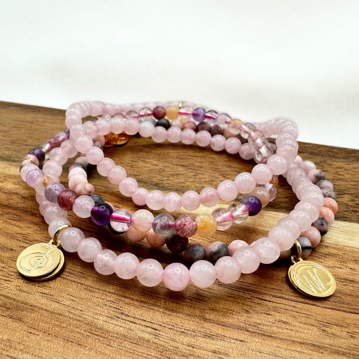 Love Crystal Bracelet Stack 4mm – Healing Stone Beaded Bracelets – Rose Quartz, Pink Zebra, and Mixed Light Stones, Spiritual Energy Jewelry for Unconditional Love, Joyful Comfort, Harmony – Elastic, Unisex, Gift-Ready