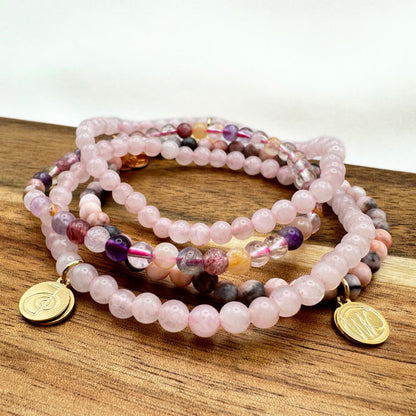 Love Crystal Bracelet Stack 4mm – Healing Stone Beaded Bracelets – Rose Quartz, Pink Zebra, and Mixed Light Stones, Spiritual Energy Jewelry for Unconditional Love, Joyful Comfort, Harmony – Elastic, Unisex, Gift-Ready