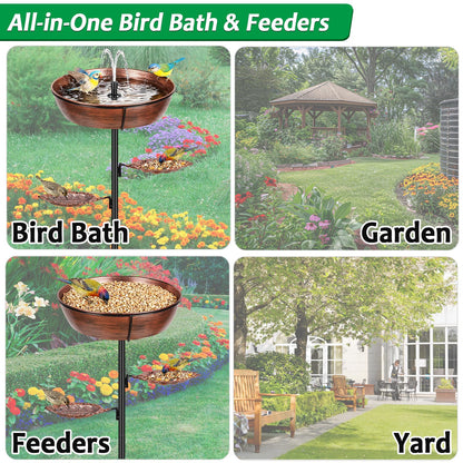 Olpchee Metal Bird Bath for Outdoor - Garden Bird Bath with Removable Bowl Heavy-Duty Base, Winter Birdbath Feeder Rust-Proof Birdbaths for Garden Yard Lawn Decor, Easy to Install(Bronze)