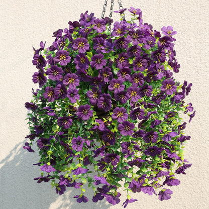 HyeFlora Artificial Hanging Flowers Basket for Outdoor, Fake Flowers Faux Plants Look Real for Yard Gardens Porch Patio Home (Darkpurple)