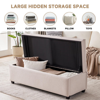 Mangodan 50" Storage Ottoman Bench, Tufted Ottoman with Storage for Living Room, Large End of Bed Ottomans, Modern Entryway Benchs, Window & Bedroom Benches for Foot of Bed (Beige)