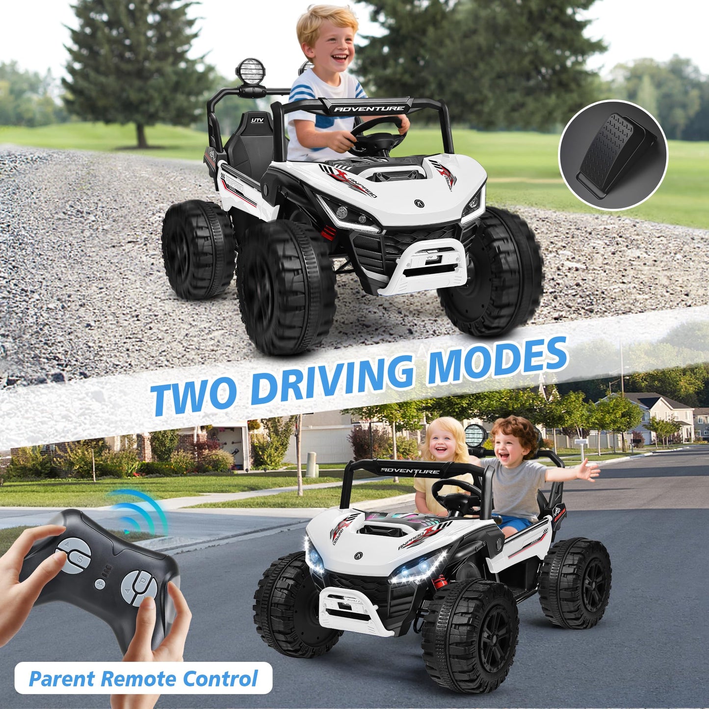 ANPABO 24V Ride On Toys for Big Kids, 2 Seater Ride on Car, 4x200W Kids Electric Car w/Remote, Rainbow Lights, Max 5.1Mph, Shock-Absorbing Springs, Storage, Bluetooth, Gifts for Aged 3-12, White