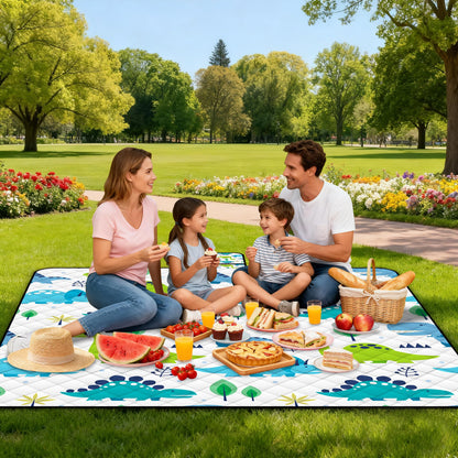 Extra Large Picnic Blanket Waterproof,80"x 80"Foldable Machine Washable Beach Blanket,Outdoor Blanket for 6-8 Adults,Picnic Mat Suitable for Indoor Crawling,Park Beach,Camping,Hiking,Travel(Dinosaur)