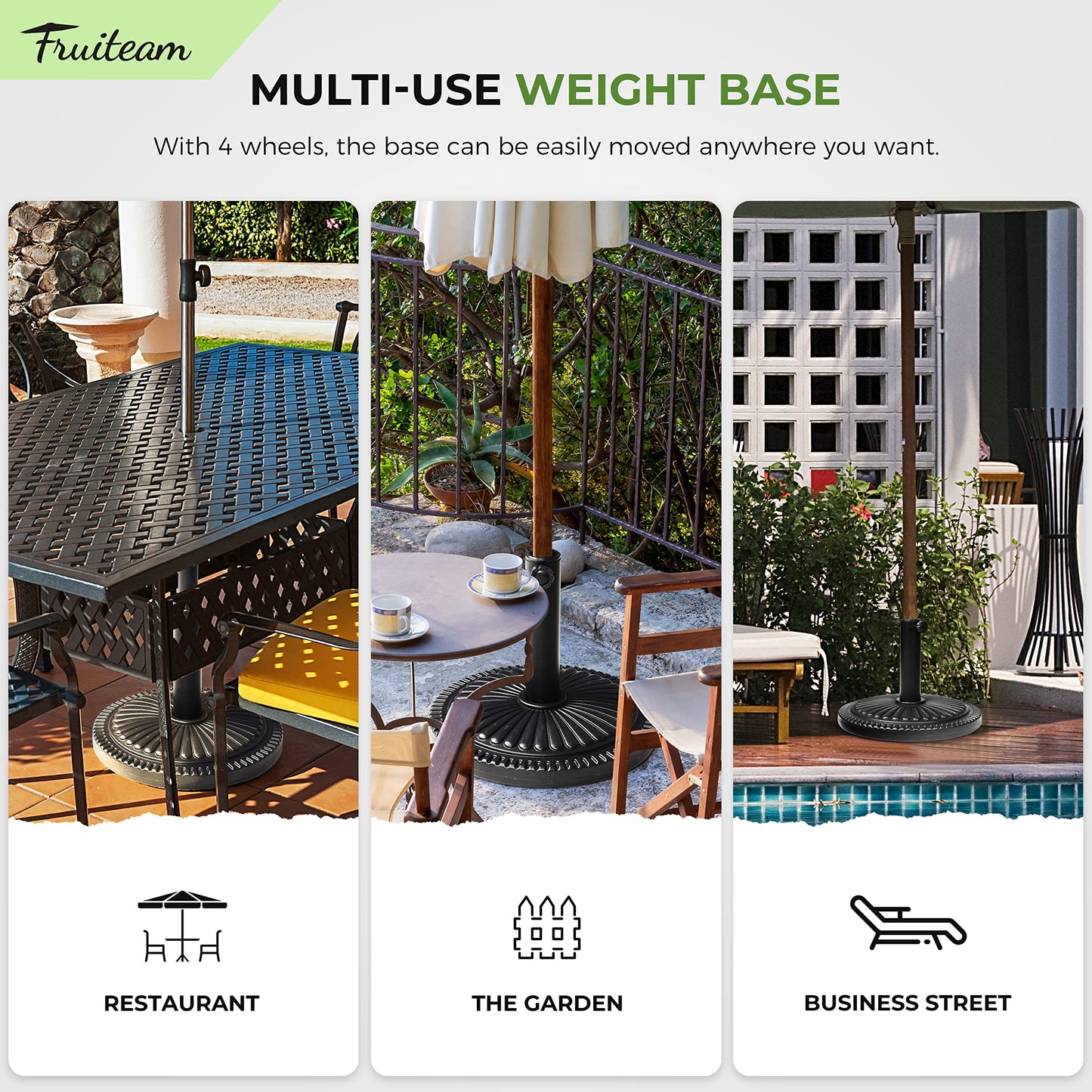 FRUITEAM 15" 23 lbs Round Patio Umbrella Base Pre-Filled Umbrella Stand Sun-Flower-Pattern Heavy Duty Market Umbrella Base Stand for Patio, Outdoor, Swimming Pool, Black