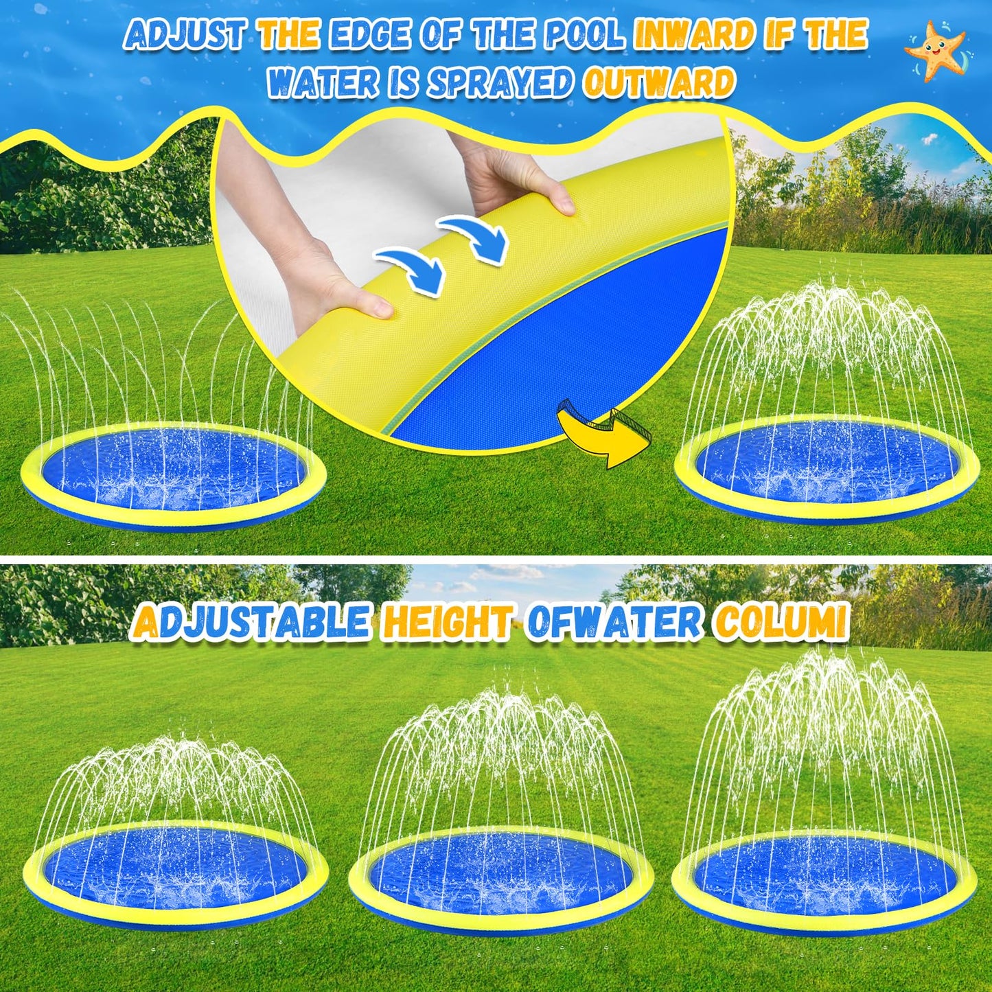 127 inch Extra Large Non-Slip Splash Pad Sprinkler for Kid and Dog, Kiddie Dog Pool, Toddler Outdoor Toys for Ages 3-12 Boys Girls, Summer Outdoor Water Kids Toys, Parent Games, Backyard, Lawn