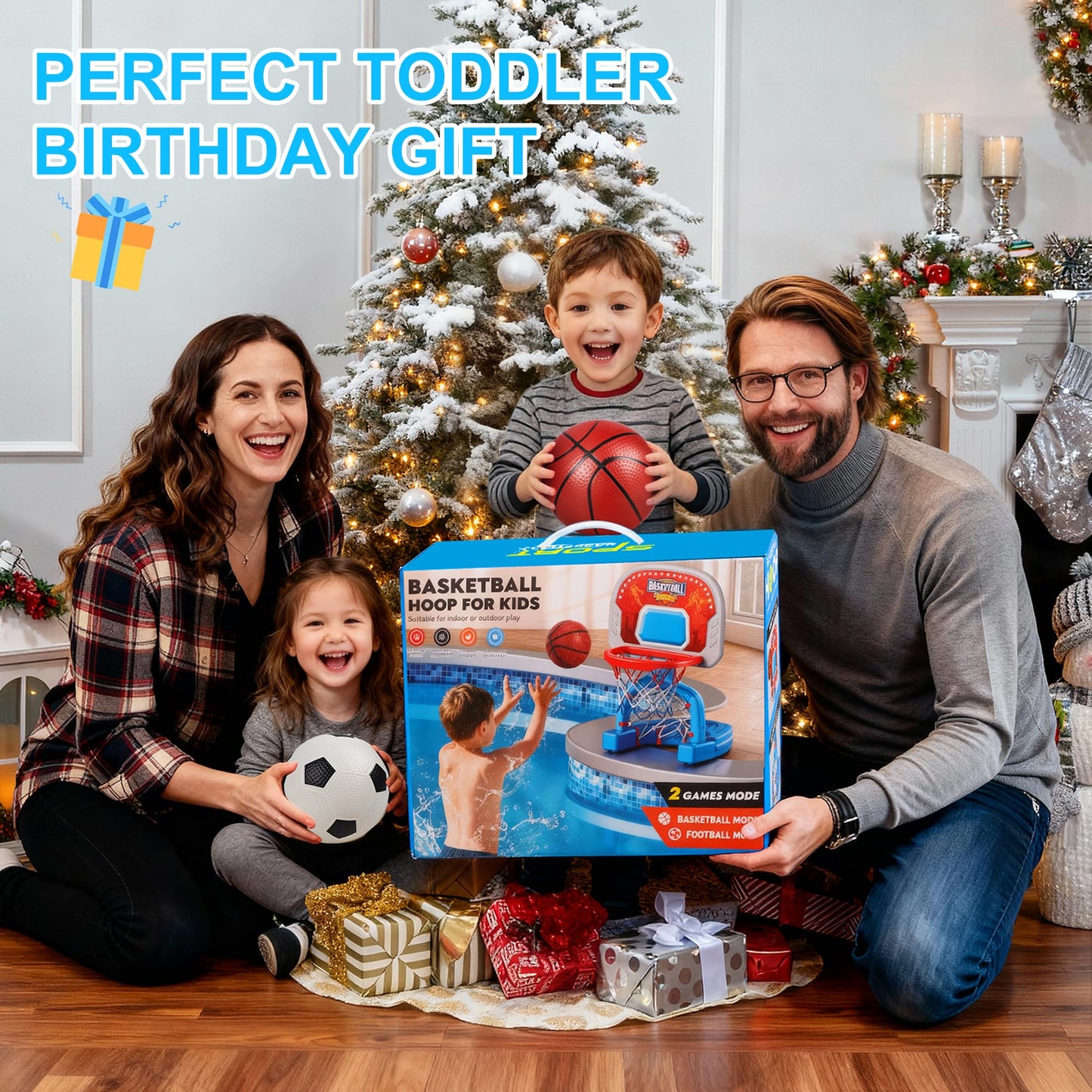 LPFG Toddler Basketball Hoop Indoor, Adjustable Kids Basketball Hoop and Soccer Goal for Ages 1-3 3-5, Portable Mini Basketball Hoop Set with 4 Balls for Boys Girls Child Indoor Outdoor Poolside