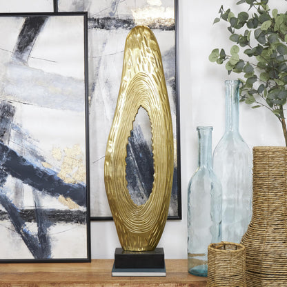Deco 79 Aluminum Metal Abstract Decorative Sculpture Teardrop Home Decor Statue with Black Base, Accent Figurine 15" x 5" x 50", Gold