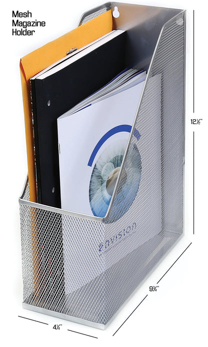 YBM HOME Mesh Steel Deluxe Magazine Rack, Extra Wide Magazine File Holder (1, Silver)