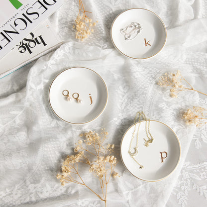 COLLECTIVE HOME - Wood Jewelry Tray, Decorative Monogram Trinket Dish for Rings Earrings Necklaces Bracelet Watch Keys, Birthday Mother's Day Christmas Gift for Women, 4.75" (k)