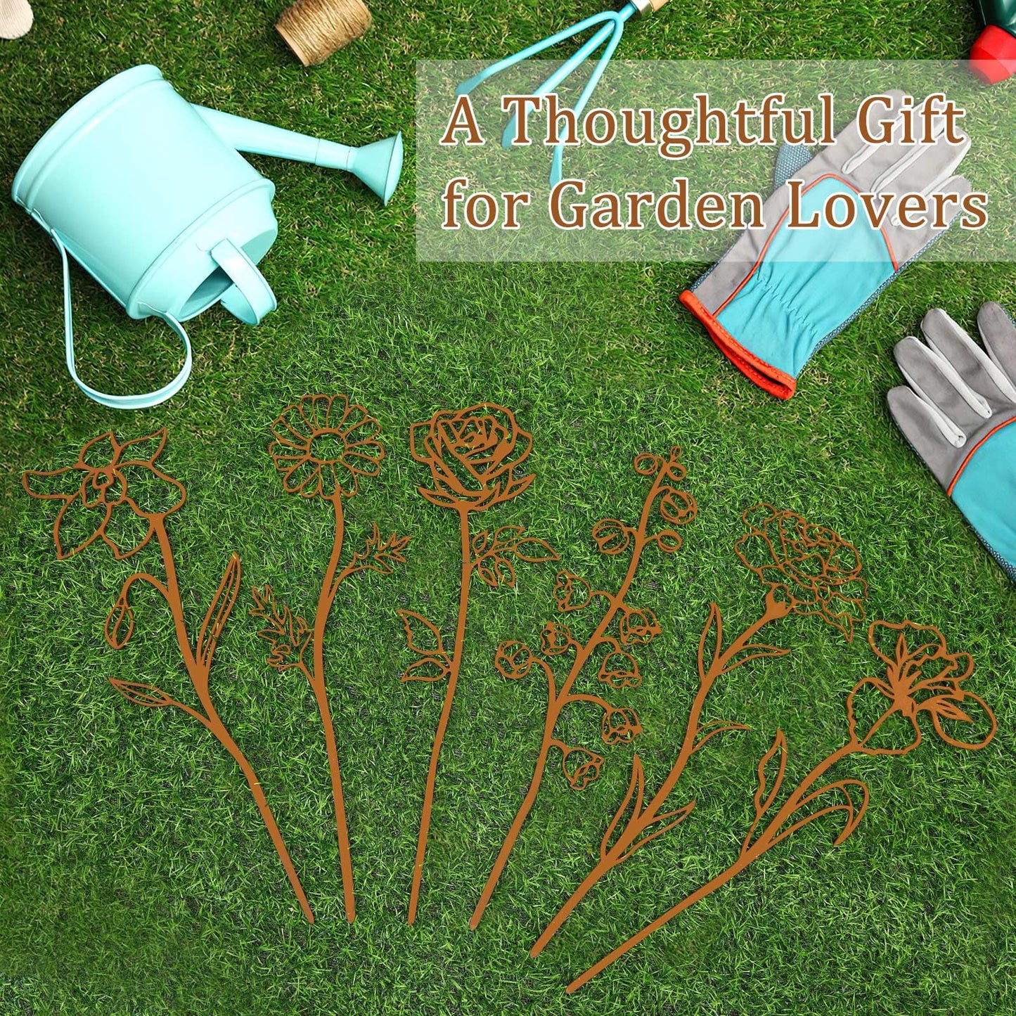 JULEASEL Rusty Metal Flowers for Outside, 6 PCS Decorative Garden Stakes, Metal Yard Art Outdoor Flower Bed Decor, Garden Stakes Decorative for Lawn, Pots, Walkway