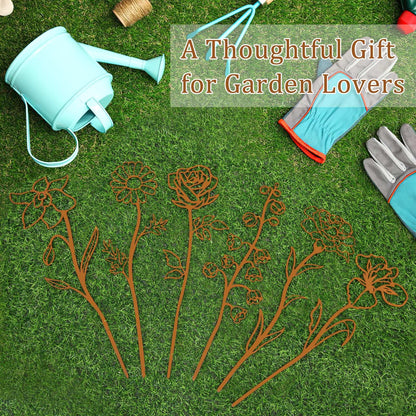 JULEASEL Rusty Metal Flowers for Outside, 6 PCS Decorative Garden Stakes, Metal Yard Art Outdoor Flower Bed Decor, Garden Stakes Decorative for Lawn, Pots, Walkway