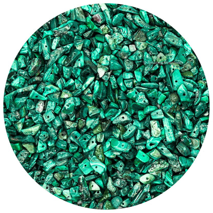 Malachite Pre Drilled Crystal Crushed Chips Beads for Bracelets Making, DIY Handmade Natural Healing Crystals (25 Inch Strand)