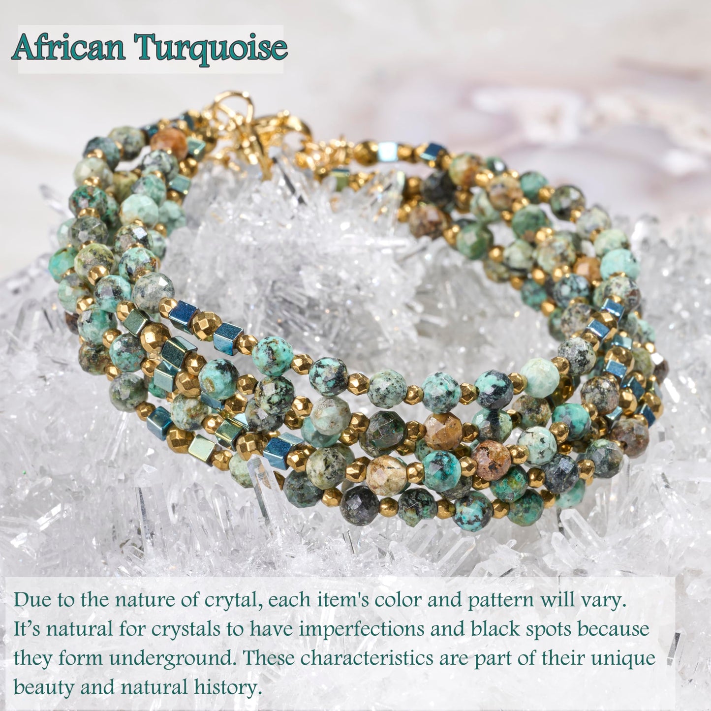 Farfume African Turquoise - Transformation & Growth - Crystal Beaded Bracelets, Chakra 4mm Natural Stone Beads Bracelets, Gemstone Spiritual Jewelry Gifts for Mother's Day
