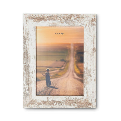 VADCAD Picture Frames 5x7 (6-Pack) - White Rustic Distressed Farmhouse Wooden Frame - Photo Frame with Acrylic Front Ready to Hang or Stand