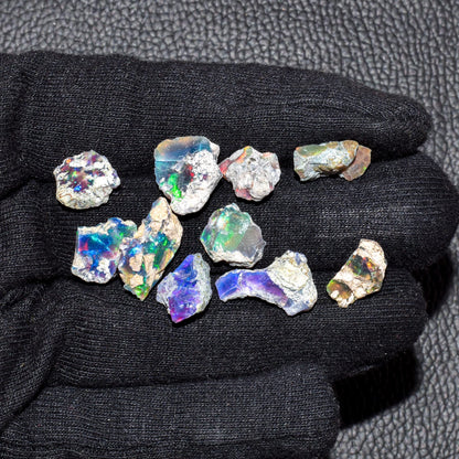 10pcs, 100% Real Ultra Fire Black Opal Raw Stone, Natural Rough, Ethiopian Rock Crystals Gemstone, Jewelry Making Supplies, Chakra Healing Stone, Birthday Gift, Crafts & DIY, Multi Fire Minerals Lot