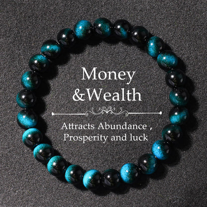 Cryhand Female 8mm Beaded Bracelets For Women Simulated Blue Tigers eye Bracelet for Men Handmade Lucky Money Stretchy Crystal Bracelets Best Gifts