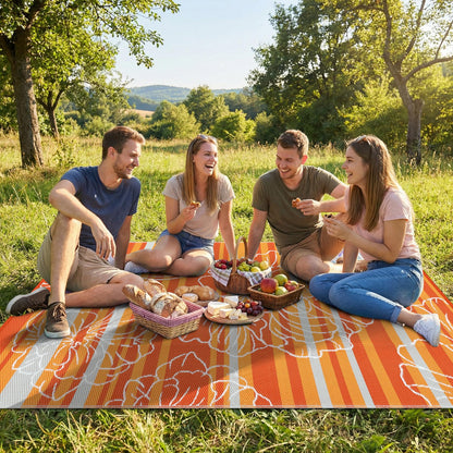 Garvee 6x9 Outdoor Waterproof Rug, Floral Outdoor Area Rug，Reversible Plastic Straw Patio Rug, Portable Camping Mat for RV, Picnic, Beach, Balcony, Garden & Camping Orange