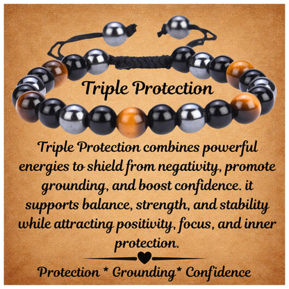 ANAYA AGATE Healing Crystal Bracelet – Chic Gemstone Bracelet for Men and Women – 8mm Round Bead Bracelets for Spiritual Healing, Protection, Positive Energy - Triple Protection