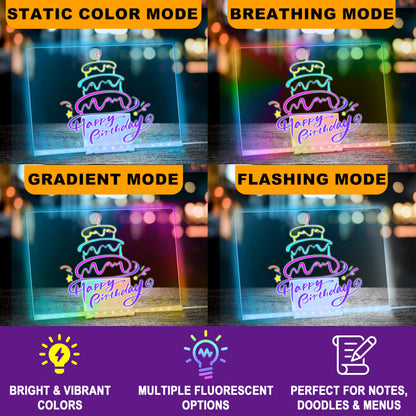 LED Drawing Board, 14'' Acrylic Note Board with Colors, Include LED Light Up Writing Pad 4 Modes & 7 Colors, 8 Markers, Stand, Hanging Chain, 2 Gel Clings, Holiday Gift