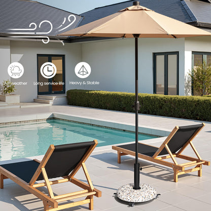 VredHom 45lbs Patio Umbrella Base with 4 Wheels, Round Cobblestone Concrete Stand, Heavy Duty Market Umbrella Stand for Outdoor