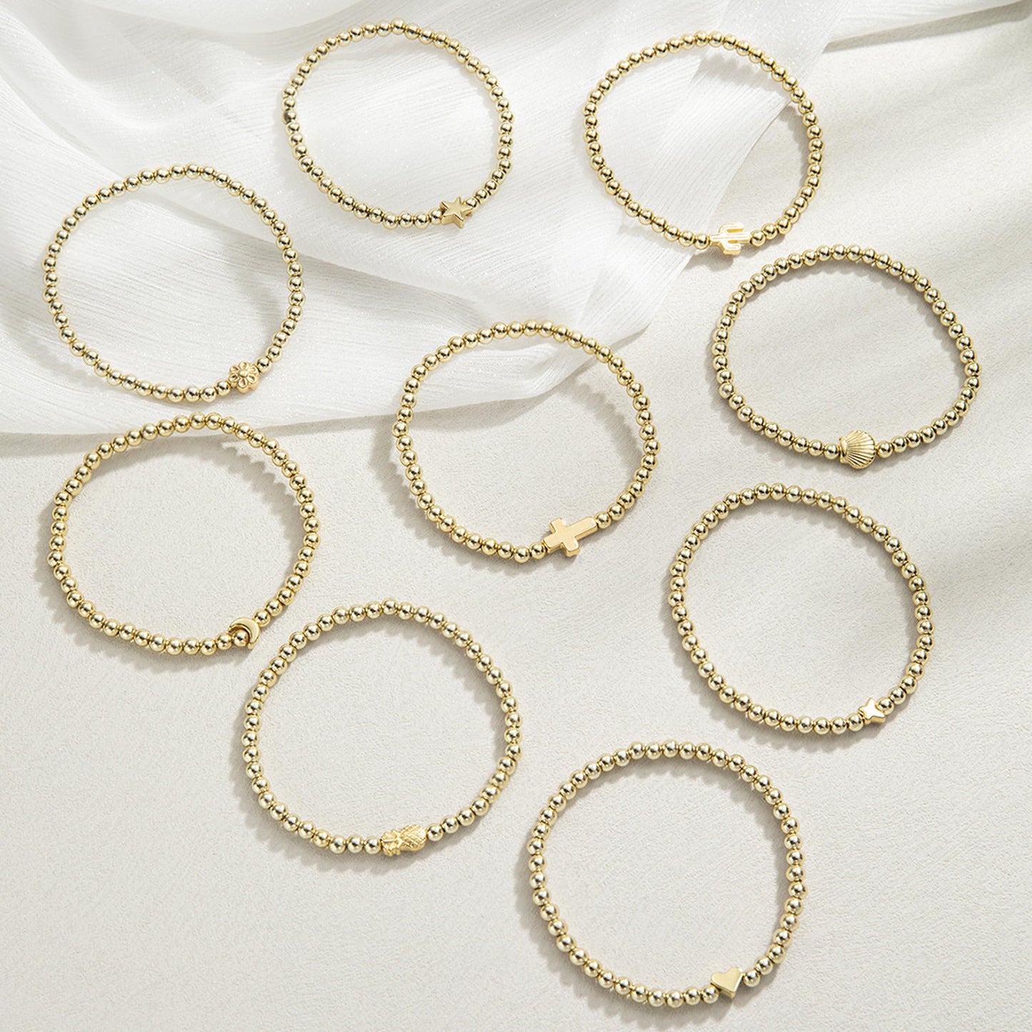 Harry and Henry Gold Beaded Bracelets for Women Non Tarnish Dainty Pearl Beaded Bracelet Cross Stack Stretch Bracelets for Women Trendy Gifts 2025 Easter Basket Stuffers