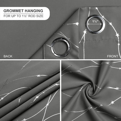 SMILE WEAVER Grey Blackout Curtains for Living Room 63 Inch Long 2 Panels,Room Darkening Curtain-Star Print Design Noise Reducing Thermal Insulated Light Blocking Bedroom Window Drapes