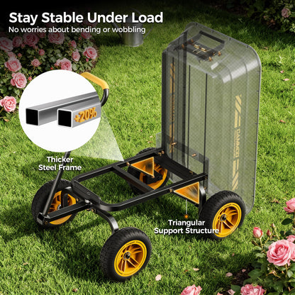 CAMMOO 10-in NO-FLAT TIRES 600lb Heavy-Duty Garden Dump Cart 4 Cu.Ft. Utility Wagon with Quick-Release Dumping & Prime Grade 100% Virgin Polypropylene - Not Recycled Material for Landscaping Gardening