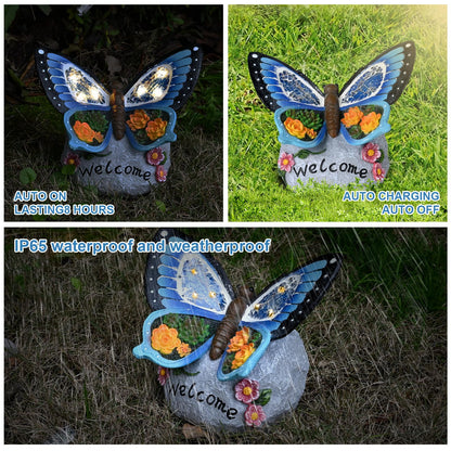 Yiosax-Garden Statue Butterfly Decor-Solar Outdoor Butterfly Light-Butterfly Figurine Decoration for Patio,Balcony,Yard,Lawn Ornament Garden Gift Women Mom
