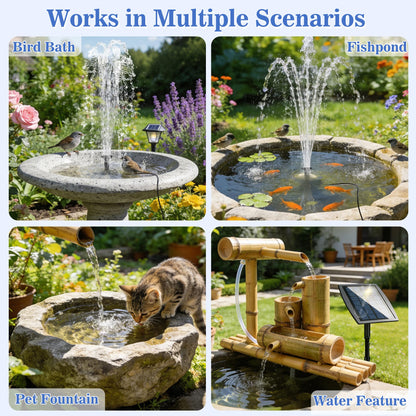 FYDGTPI 2.5W Solar Water Pump with 3 Spray Nozzles, 3.94FT Tubing, 9.85FT Power Cable, DIY Solar Water Fountain for Garden, Yard, Water Feature