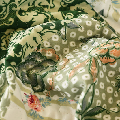 Cmfshape Summer Floral Queen Quilted Bedspread,Romantic Green Quilt Set,Reversible Stitched Bedding Cover All Season,Soft Lightweight Coverlet with Pillow Cases (Green&White, Queen90 x90)