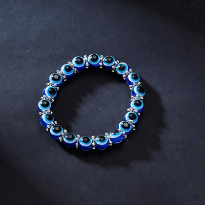 Cryhand Female 8mm Beaded Bracelets For Women Evil Eyes Bracelet for Men Handmade Lucky Money Stretchy Crystal Bracelets Best Gifts