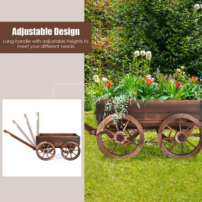 S AFSTAR Wooden Wagon, Wood Flower Planter Pot Stand with 4 Wheels & Drainage Holes, Amish Wagon Planter, Rolling Pot Stand Wood Wagon for Outdoor Plants Garden Decorative Garden Planter, Brown